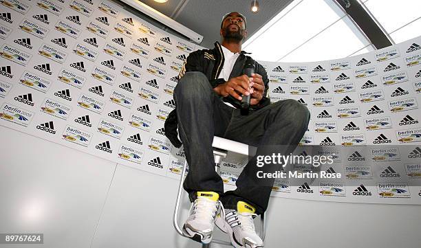 Tyson Gay of USA attends a press conference at the Radisson Blu Hotel on August 13, 2009 in Berlin, Germany.