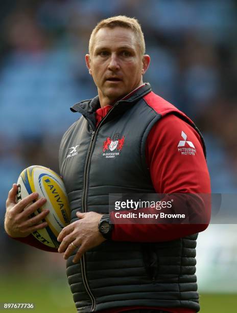 Johan Ackermann of Gloucester during the Aviva Premiership match between Wasps and Gloucester Rugby at The Ricoh Arena on December 23, 2017 in...