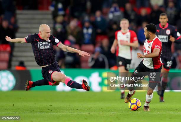 Huddersfieldâs Aaron Mooy launches into tackle on Nathan Redmond during the Premier League match between Southampton and Huddersfield Town at St...