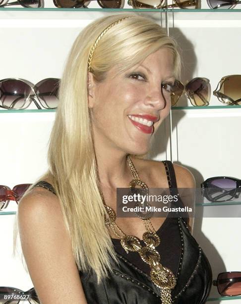 Actress Tori Spelling attends the Sunglass and EyeWear Boutique "A Hollywood Spectacle" Grand Opening on August 12, 2009 in West Hollywood,...