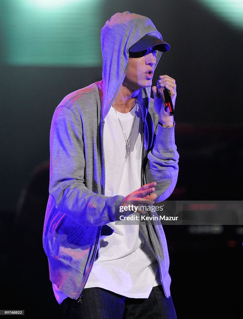 Hero Fo Show Rapper Rapper Eminem performs at the launch of