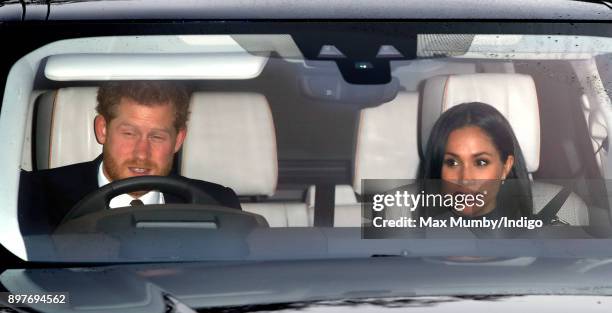 Prince Harry and Meghan Markle attend a Christmas lunch for members of the Royal Family hosted by Queen Elizabeth II at Buckingham Palace on December...