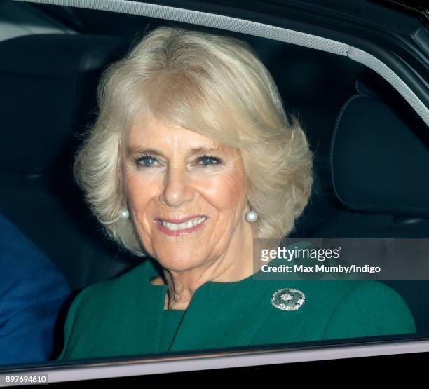 Camilla, Duchess of Cornwall attends a Christmas lunch for members of the Royal Family hosted by Queen Elizabeth II at Buckingham Palace on December...