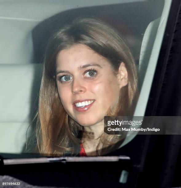 Princess Beatrice attends a Christmas lunch for members of the Royal Family hosted by Queen Elizabeth II at Buckingham Palace on December 20, 2017 in...