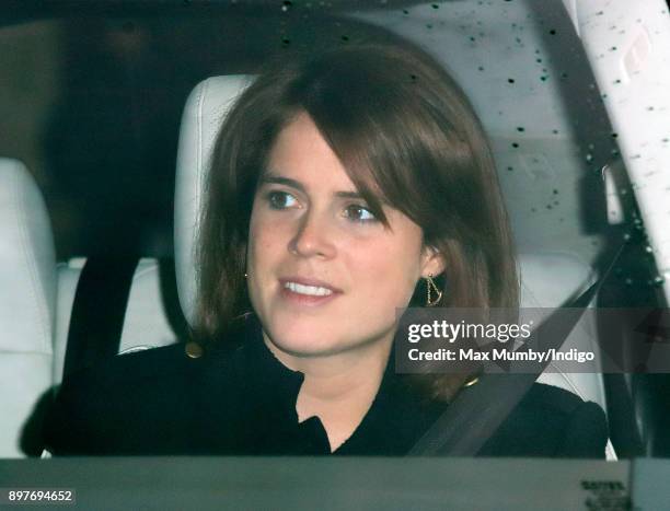 Princess Eugenie attends a Christmas lunch for members of the Royal Family hosted by Queen Elizabeth II at Buckingham Palace on December 20, 2017 in...