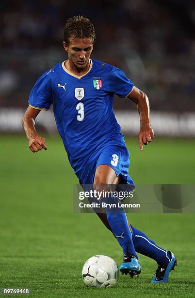 Domenico Criscito of Italy in action during the International Friendly between Switzerland and Italy at St. Jakob-Park on August 12, 2009 in Basel,...