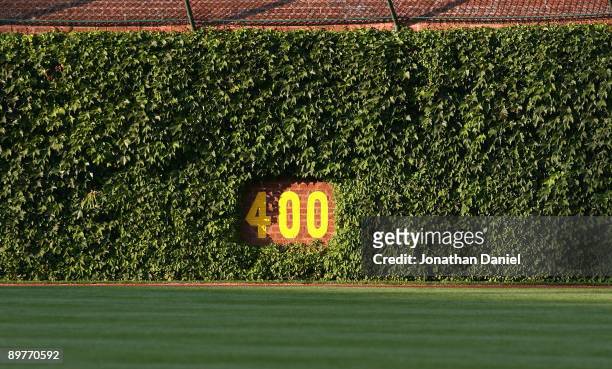 General view of the center field wall before a game between the Chicago Cubs and the Philadelphia Phillies on August 12, 2009 at Wrigley Field in...