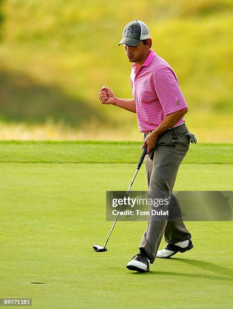 Richard Valentine of Craigielaw is pictured during the Round Two of Powerade PGA Assistants' Championship at The London Club on August 13, 2009 in...