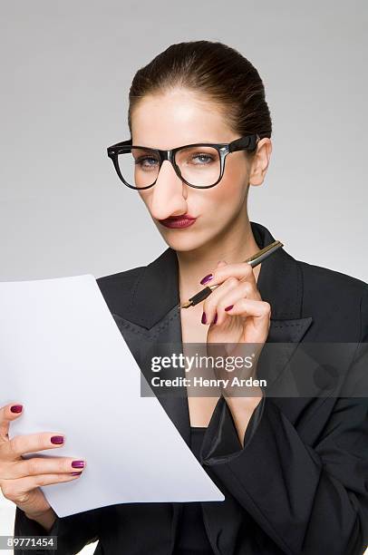 female as business woman with fake nose - human nose isolated stock pictures, royalty-free photos & images