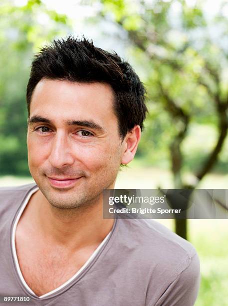man portrait in garden - penzberg stock-fotos und bilder