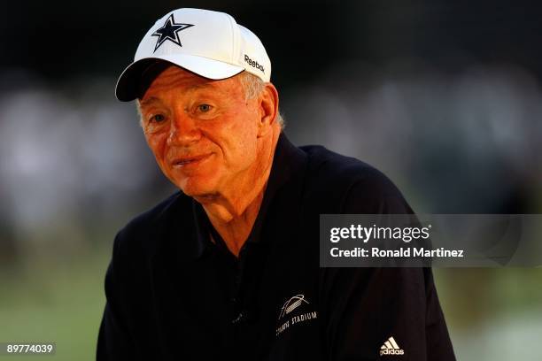 Owner Jerry Jones of the Dallas Cowboys during training camp at the Alamodome on August 6, 2009 in San Antonio, Texas.