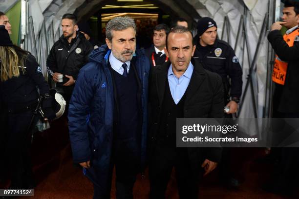 Coach Aykut Kocaman of Fenerbahce, coach Mehmet Ozdilek of Konyaspor during the Turkish Super lig match between Konyaspor v Fenerbahce at the Konya...