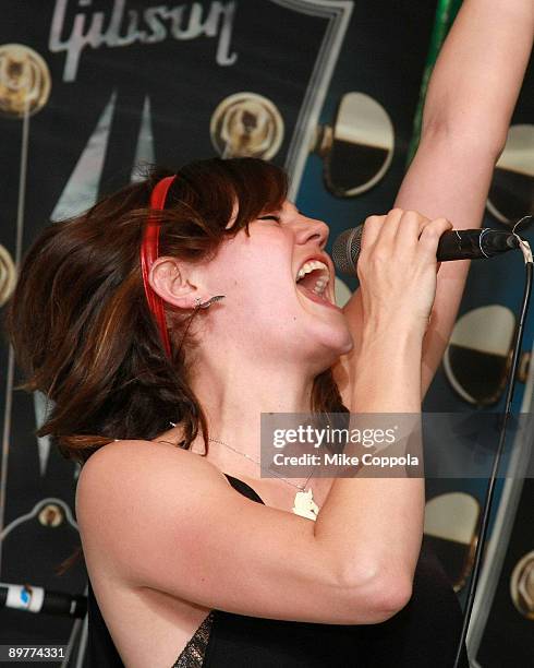 The Donnas lead singer Brett Anderson performs at the NBC Experience Store as part of the Gibson Sessions on August 13, 2009 in New York City.