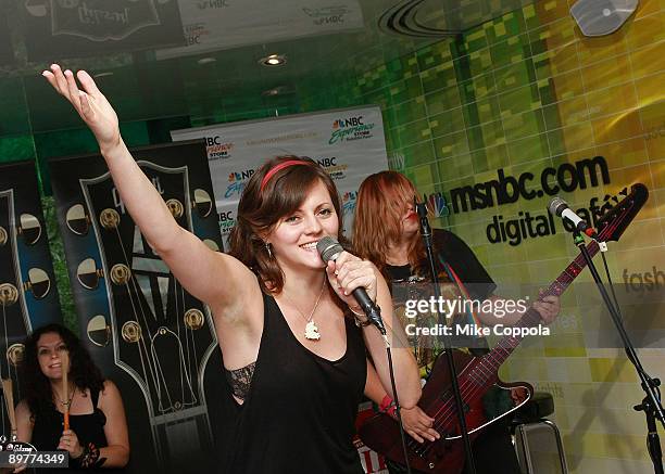 The Donnas lead singer Brett Anderson performs at the NBC Experience Store as part of the Gibson Sessions on August 13, 2009 in New York City.