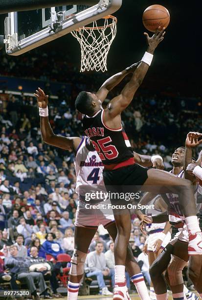 S: Jerome Kersey of the Portland Trailblazers in action against the Washington Bullets during a late circa 1980's NBA basketball game at the...