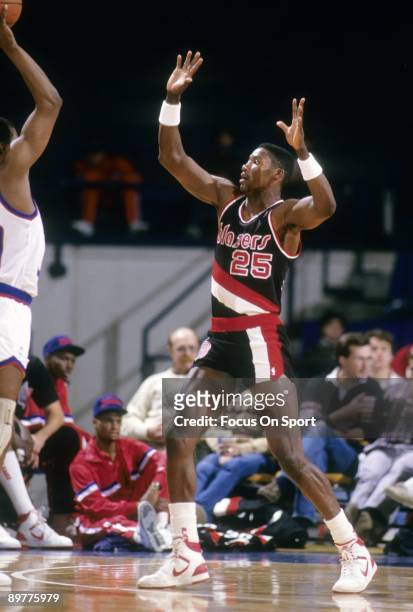 S: Jerome Kersey of the Portland Trailblazers in action playing defense against the Washington Bullets during a late circa 1980's NBA basketball game...