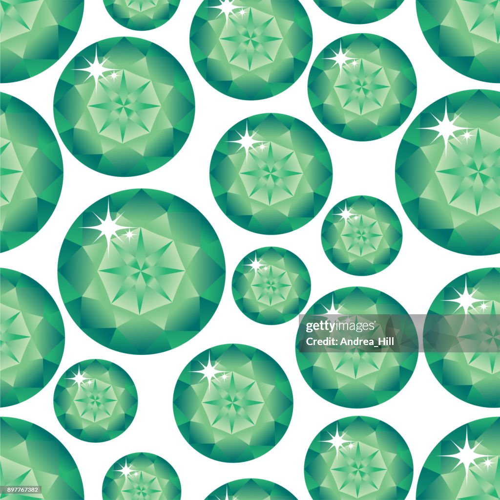 Gemstone Seamless Pattern - Emerald. Vector Illustration.