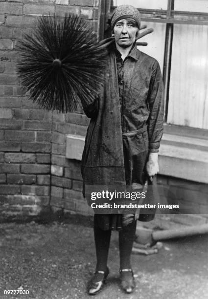 Ethel Saycell, the only female chimney sweep in England. Photograph. 1932.