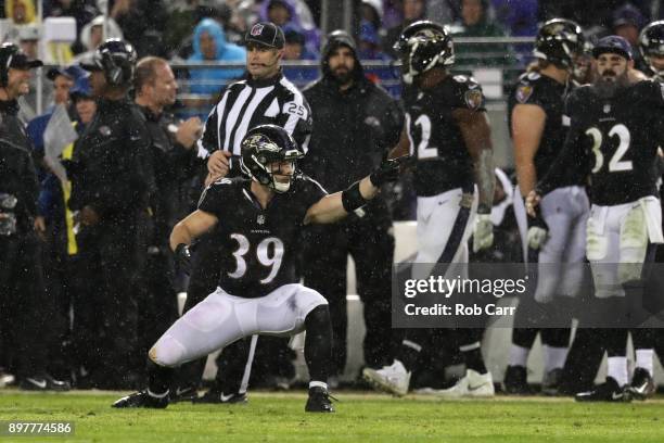 Running Back Danny Woodhead of the Baltimore Ravens reacts after a first down in the fourth quarter against the Indianapolis Colts at M&T Bank...