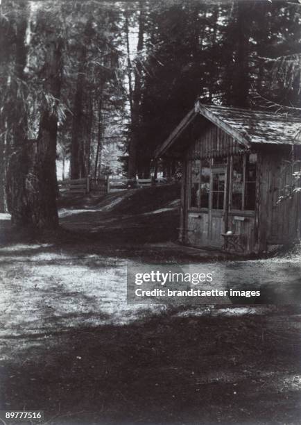 The small composing cottage of the Austrian composer Gustav Mahler.Toblach. Southern Tyrol. Photograph. Around 1920.