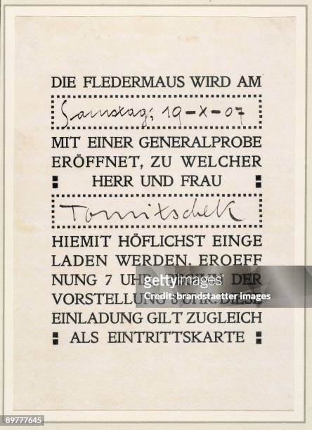 Invitation to dress rehearsal due to the opening of the Cabaret Fledermaus in Vienna. Letterpress printing. 19th of october 1907.
