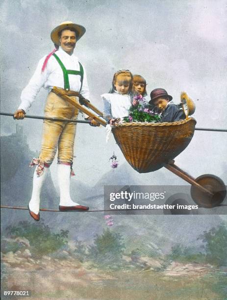 An acrobat in the music hall. Vienna, first district. Hand-colored lantern slide. Around 1910.