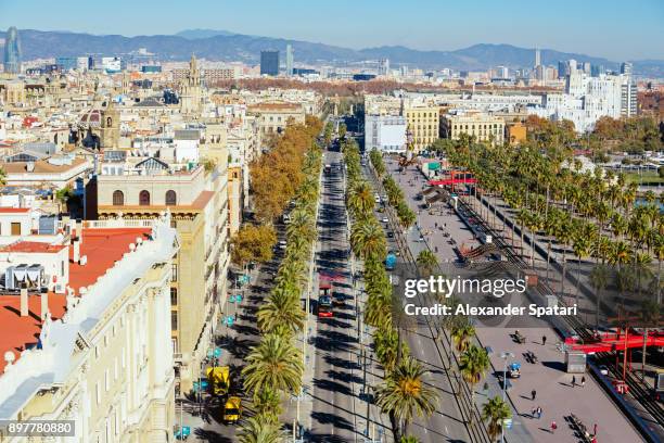 aerial view of passeig de colom avenue in barcelona, catalonia, spain - avenida imagens e fotografias de stock
