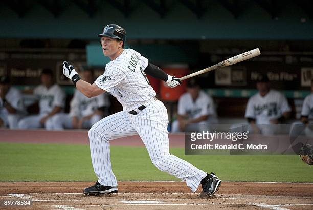 Chris Coghlan of the Florida Marlins bats during a MLB game against the Chicago Cubs on July 31, 2009 at Land Shark Stadium in Miami, Florida.