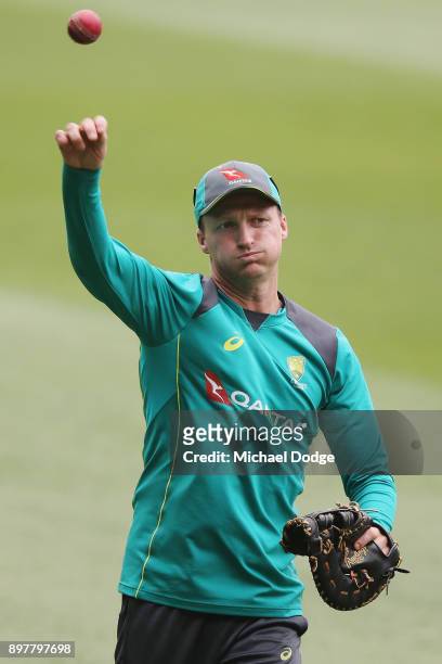 Jackson Bird throws the ball during an Australian nets session at the Melbourne Cricket Ground on December 24, 2017 in Melbourne, Australia.