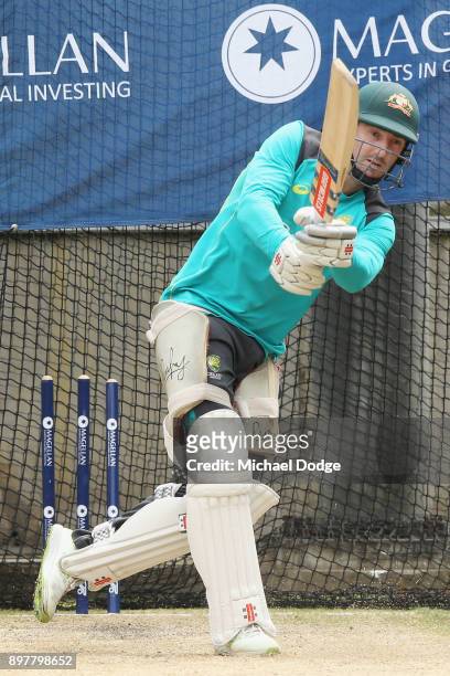 Shaun Marsh bats during an Australian nets session at the Melbourne Cricket Ground on December 24, 2017 in Melbourne, Australia.