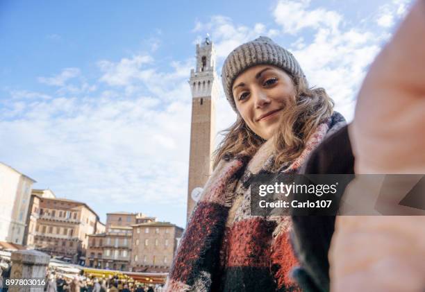 selfie in siena in winter - italy winter stock pictures, royalty-free photos & images