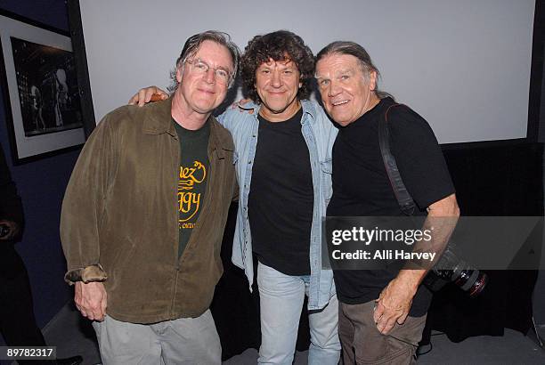 John Sebastian, Michael Lang and Henry Diltz attend a celebration of Woodstock 40 years later at Morrison Hotel Gallery on August 13, 2009 in New...