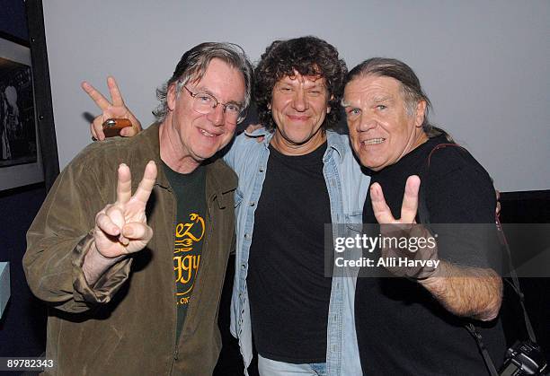 John Sebastian, Michael Lang and Henry Diltz attend a celebration of Woodstock 40 years later at Morrison Hotel Gallery on August 13, 2009 in New...