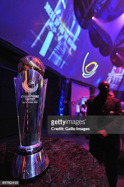 The trophy is displayed during the ICC Champions Trophy press conference launch from the Roundhouse, Constitutional Hill on August 13, 2009 in...