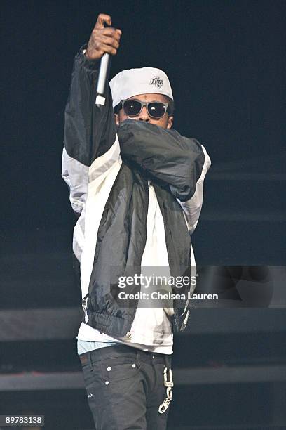 Rapper Lil Wayne aka Dwayne Michael Carter Jr. Performs at the Gibson Amphitheatre on August 13, 2009 in Universal City, California.