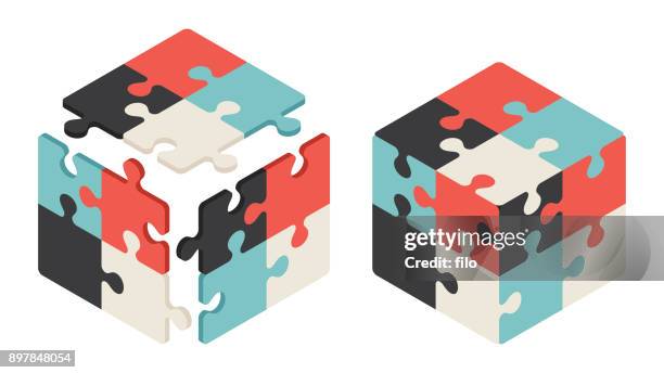 puzzle cube - split image stock illustrations