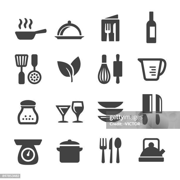 stockillustraties, clipart, cartoons en iconen met koken icons set - acme serie - schaal serviesgoed