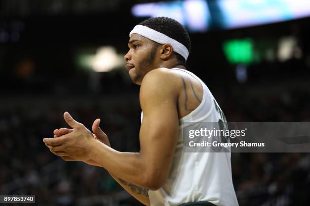 Miles Bridges of the Michigan State Spartans reacts during the game against the Houston Baptist Huskies at the Jack T. Breslin Student Events Center...