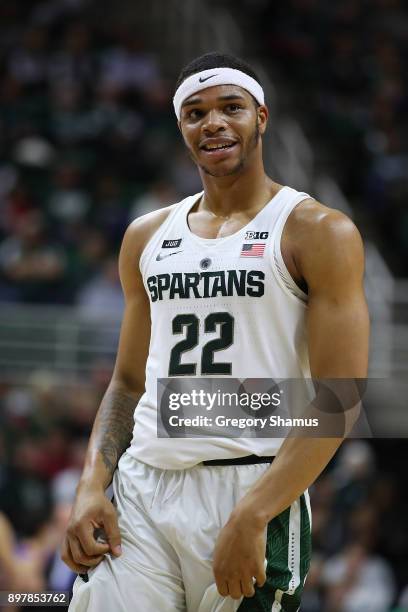 Miles Bridges of the Michigan State Spartans reacts during the game against the Houston Baptist Huskies at the Jack T. Breslin Student Events Center...