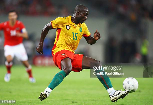 Achille Webo of Cameroon in action during the International Friendly match between Austria and Cameroon at Stadion Klagenfurt on August 12, 2009 in...