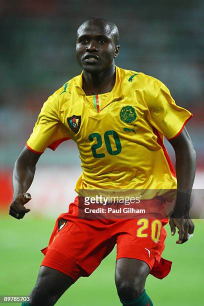 Landry Nguemo of Cameroon in action during the International Friendly match between Austria and Cameroon at Stadion Klagenfurt on August 12, 2009 in...