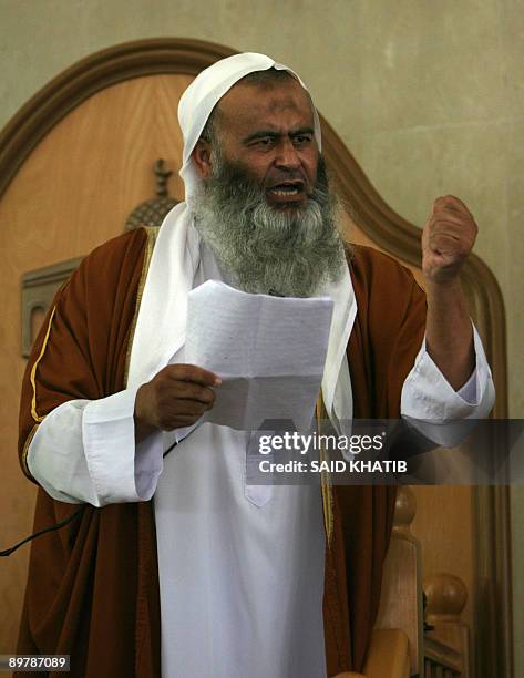 Abdul Latif Musa, a representative the radical Palestinian Islamist group Jund Ansar Allah, delivers the Friday prayer sermon at a mosque in the...