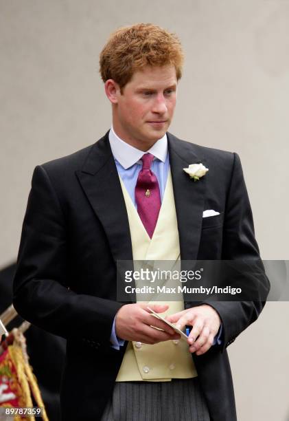 Prince Harry attends the wedding of Nicholas van Cutsem and Alice Hadden-Paton at The Guards Chapel, Wellington Barracks on August 14, 2009 in...