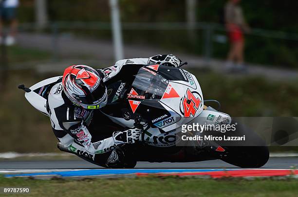 Gabor Talmacsi of Hungary and Scot Racing Team rounds the bend during free practice of the MotoGP World Championship Grand Prix of Czech Republic on...