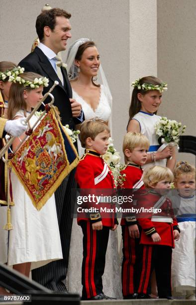 Nicholas van Cutsem and Alice Hadden-Paton leave The Guards Chapel, Wellington Barracks after their wedding on August 14, 2009 in London, England.