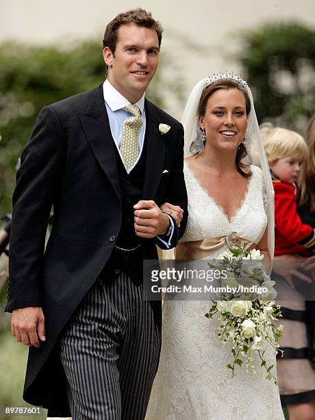 Nicholas van Cutsem and Alice Hadden-Paton leave The Guards Chapel, Wellington Barracks after their wedding on August 14, 2009 in London, England.
