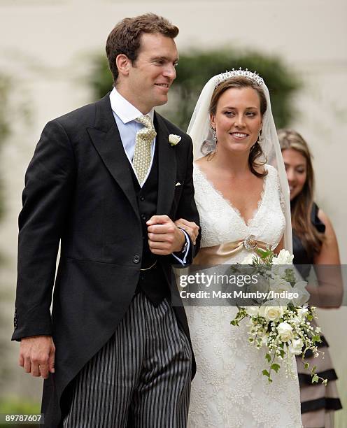 Nicholas van Cutsem and Alice Hadden-Paton leave The Guards Chapel, Wellington Barracks after their wedding on August 14, 2009 in London, England.