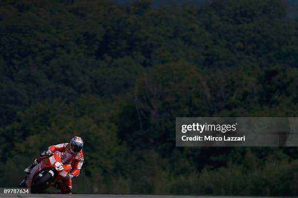 Nicky Hayden of USA and Ducati Malboro Team rounds the bend during free practice of the MotoGP World Championship Grand Prix of Czech Republic on...