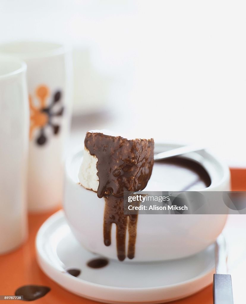 Chocolate fondue in bowl