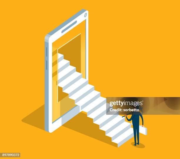 bitcoin mining - network - businessman - entering data stock illustrations